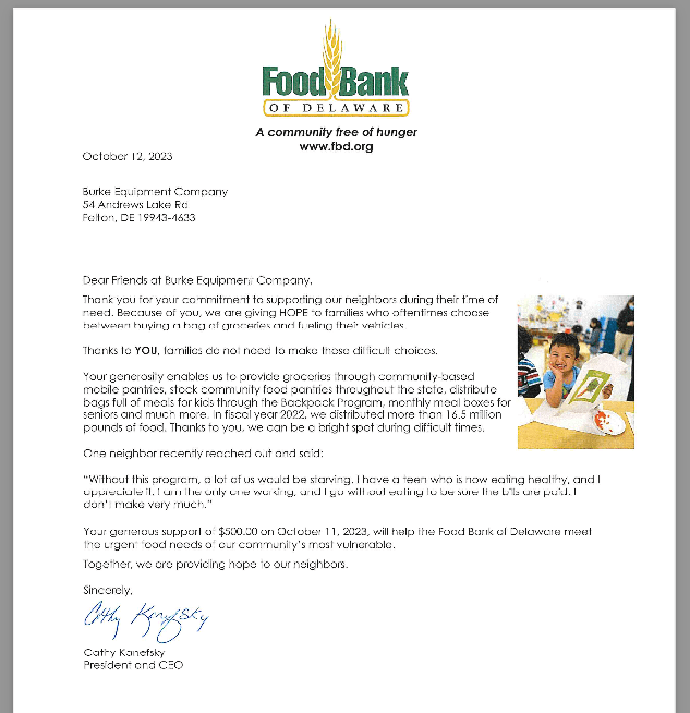 FOOD BANK OF DE – FELTON