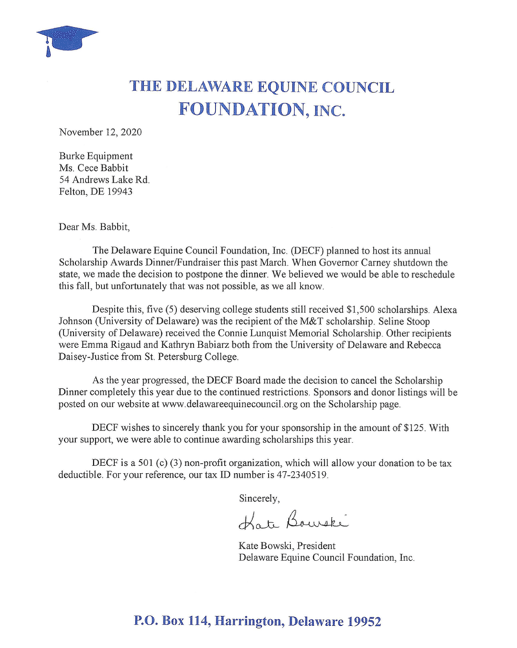 2020 Delaware Equine Contribution