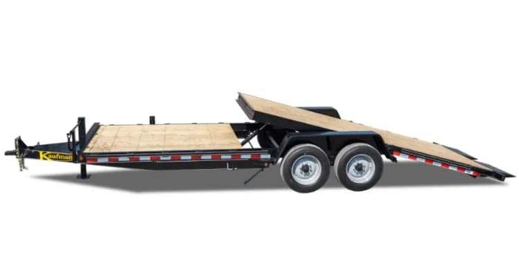 Kaufman FDWT-8K-22D tilt trailer with wood-floor deck in tilted loading position